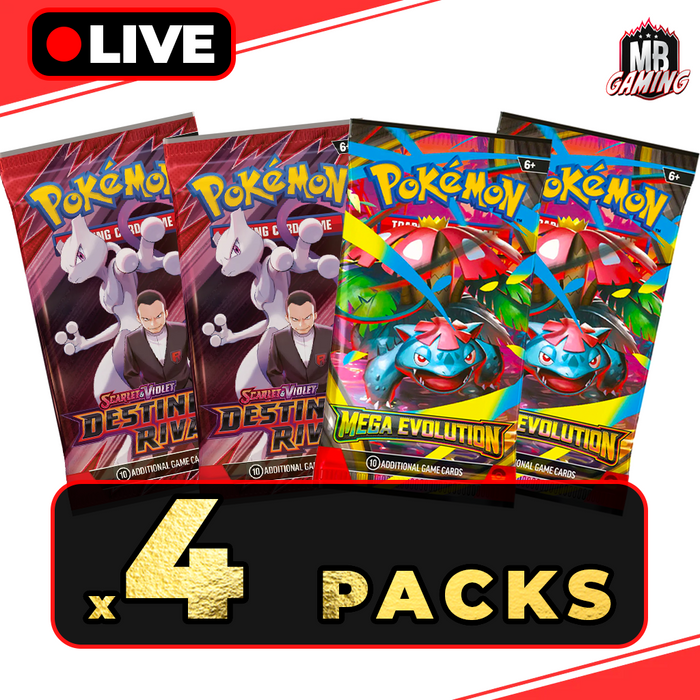 Pokemon: Destined Rivals/Mega Evolution Booster Pack Bundle (4 Packs)