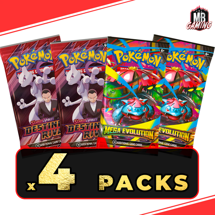 Pokemon: Destined Rivals/Mega Evolution Booster Pack Bundle (4 Packs)
